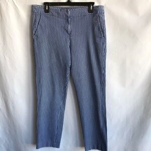 Donna Ricco New York blue, white, and gray print trousers, size 14